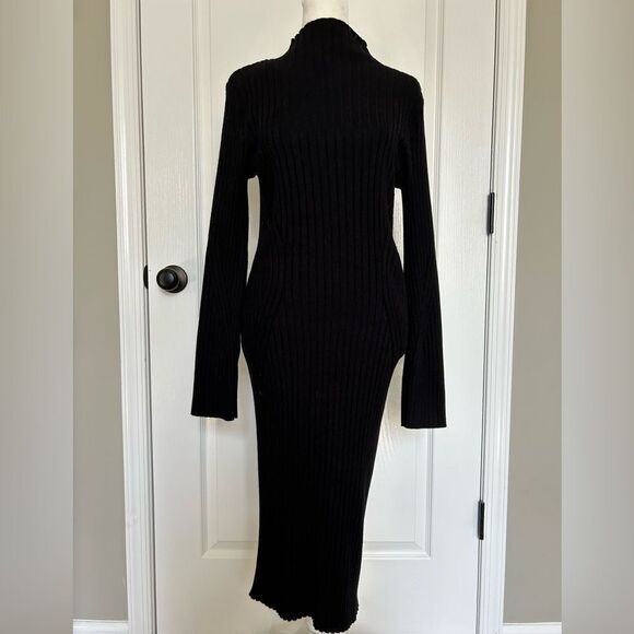 Olive & Oak Women’s Black Long Ribbed Knit Bodycon Dress Size Medium Rayon Blend - Picture 1 of 11